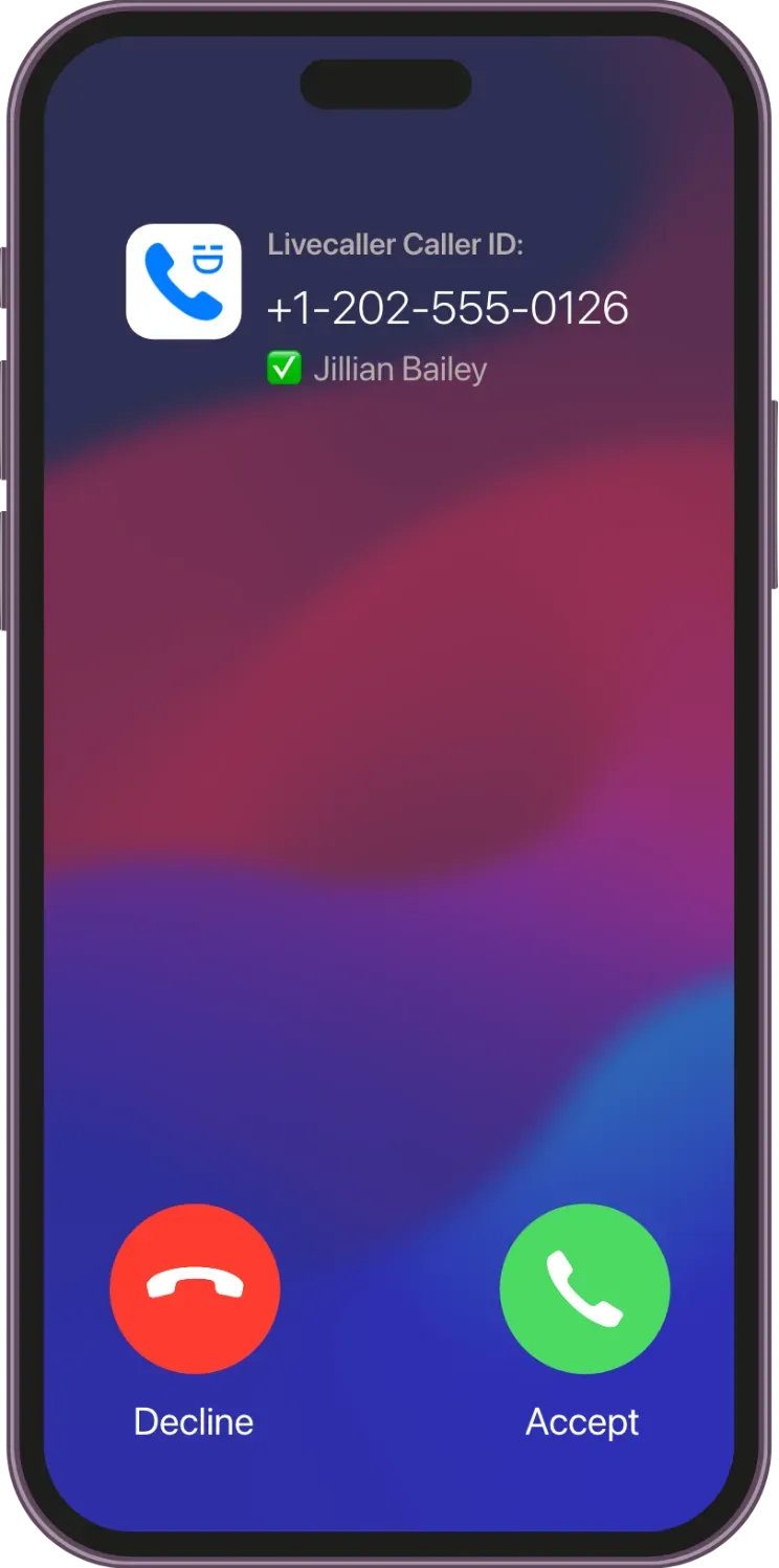 Livecaller app displaying caller's name for an unsaved number on iPhone