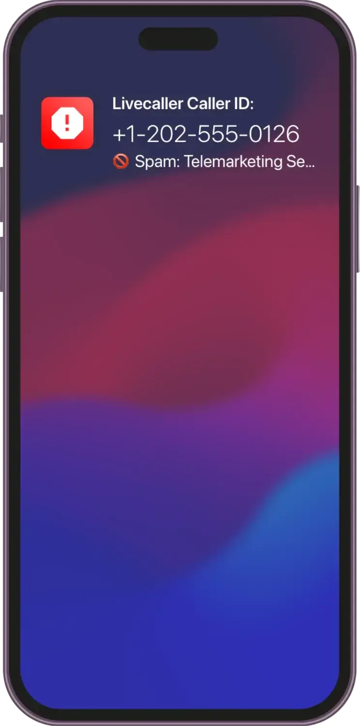 Livecaller app alerting user to a suspected spam or robocall