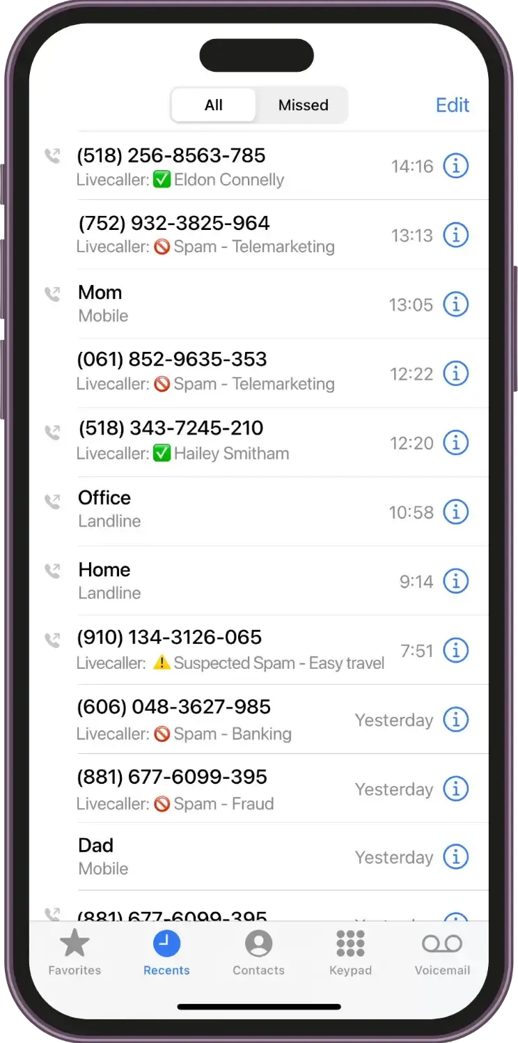 Livecaller works with your native phone app